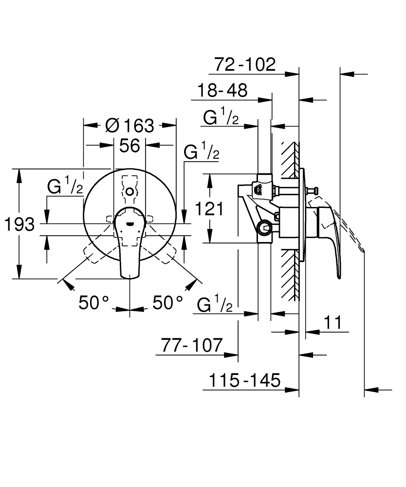 خلاط دش مخفي جروهي يورو سمارت GROHE EUROSMART 2W  