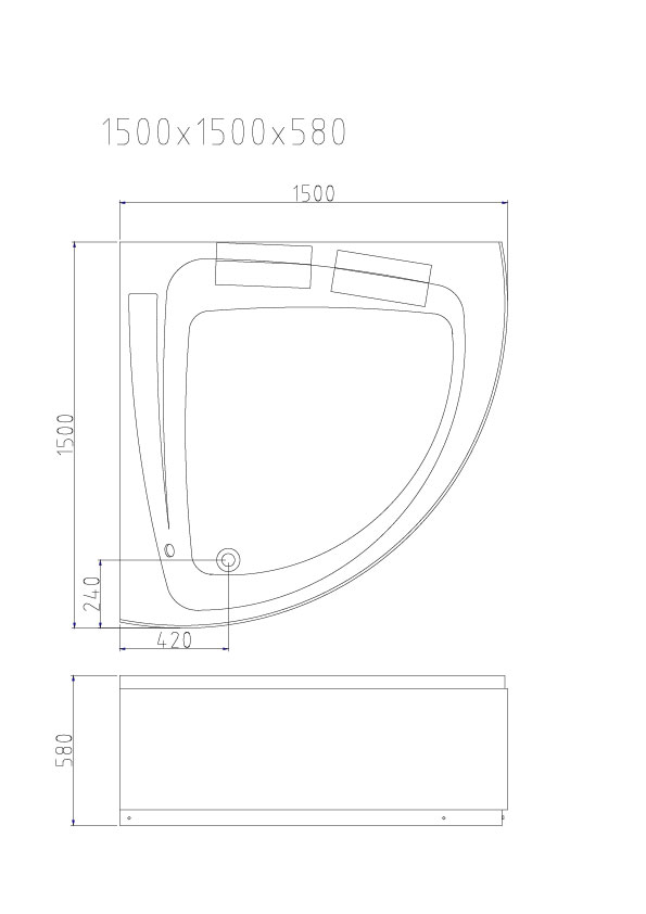  بانيو فيركو فاخر زاوية ابيض مقاس VERCO 150*150 cm 