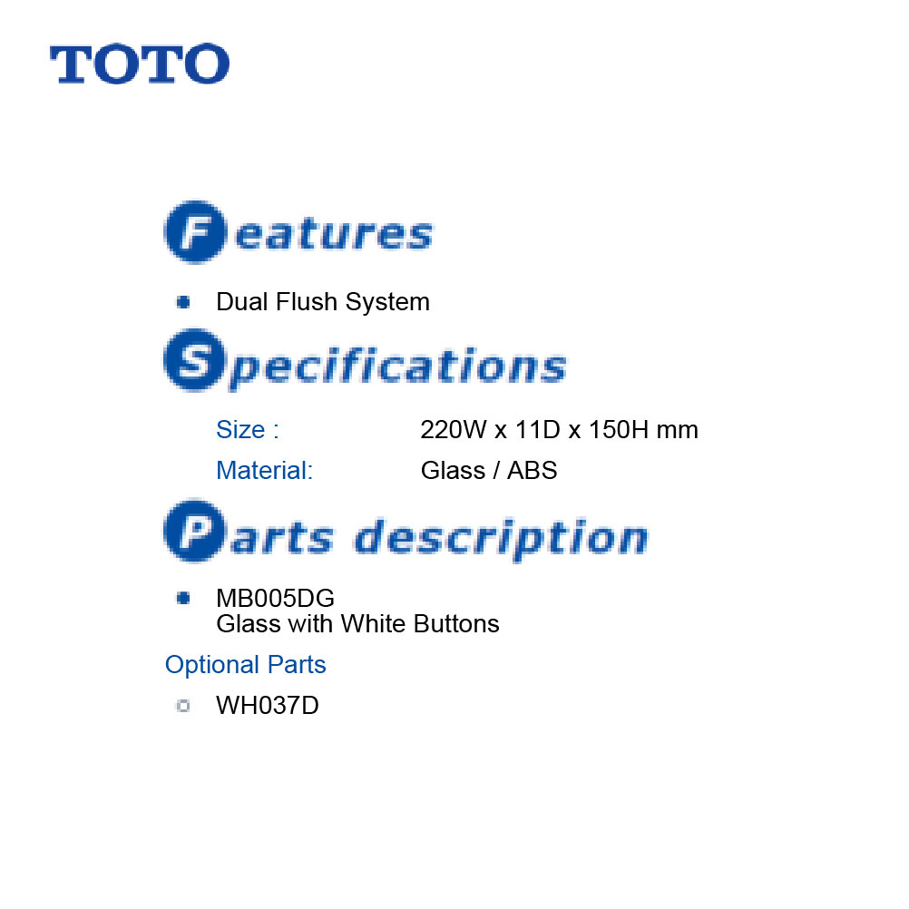  TOTO MB005DGN   ضغطة سيفون جداري زجاج دائري ابيض 