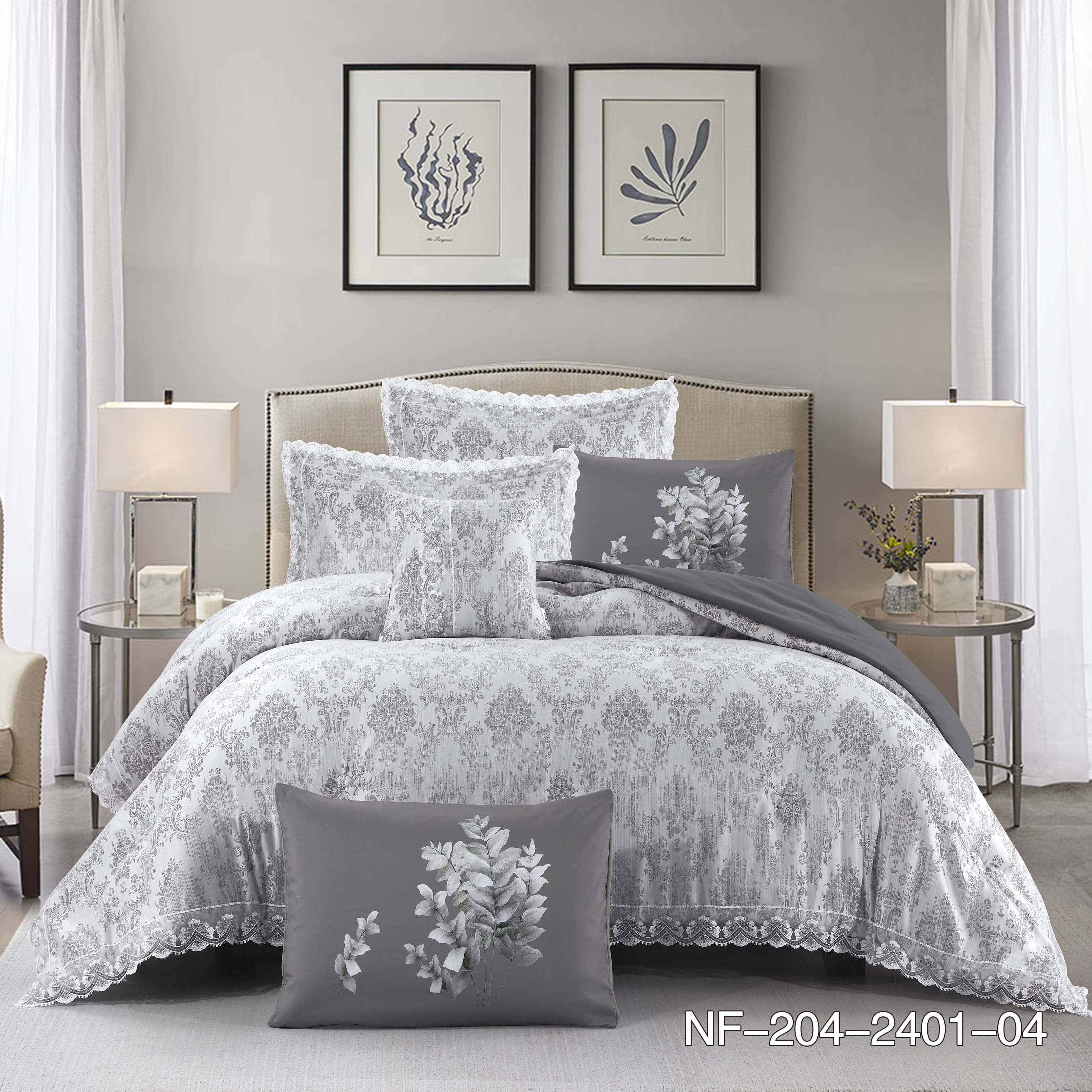 Classic Double Bedding Set Jacquard in grey tones