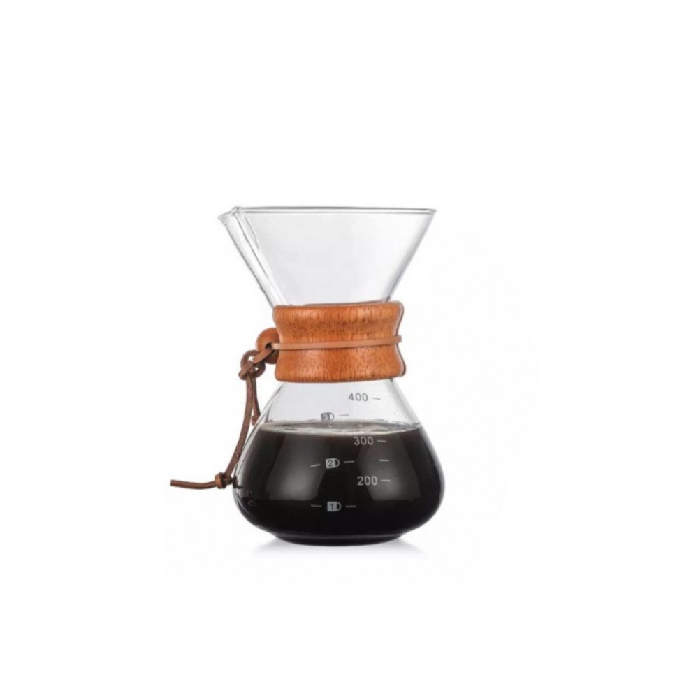 وعاء زجاجي لتقطير القهوة بمقبض خشبي سعة 400 مل 