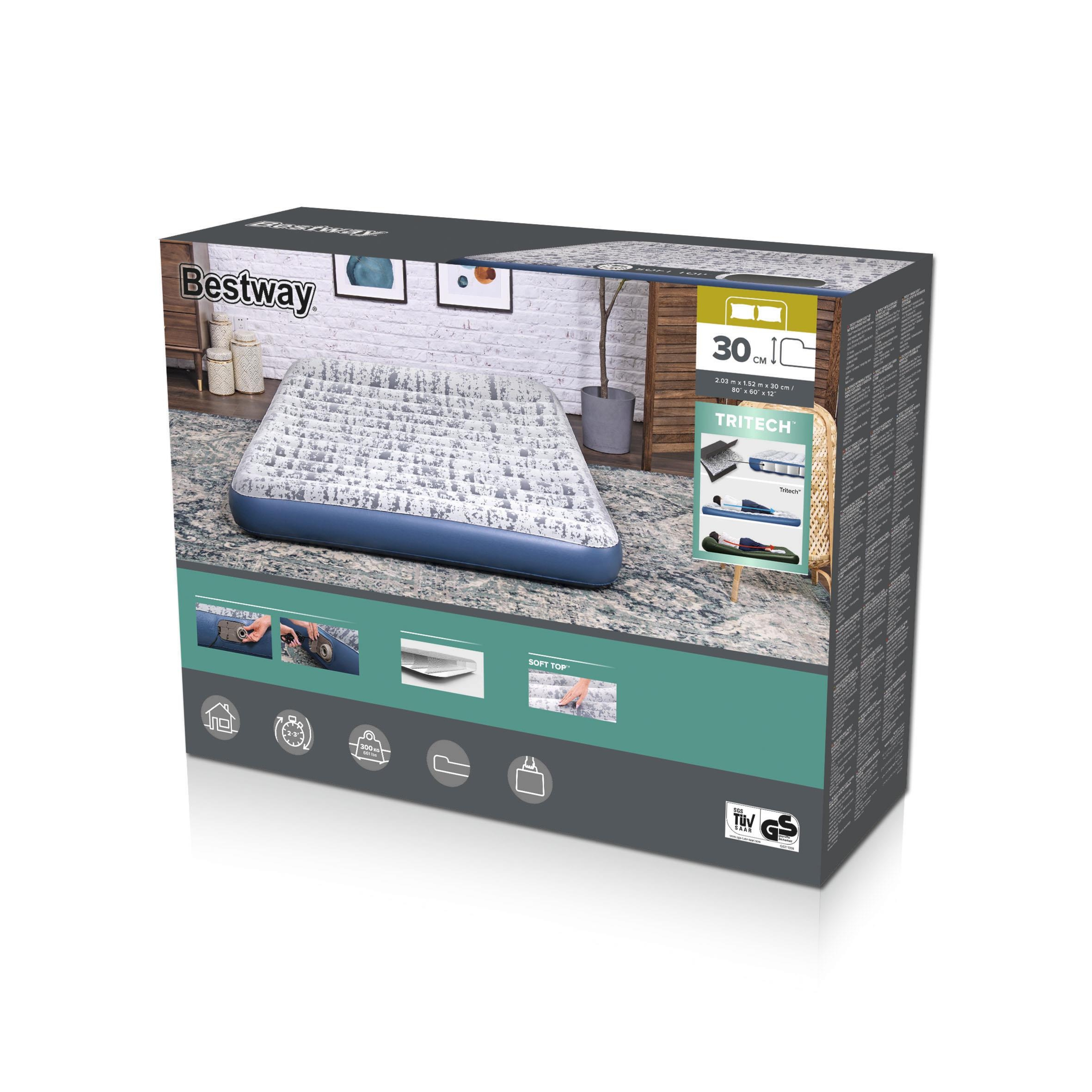  BESTWAY Tritech Airbed Queen Fashion Flock Built-in AC Pump 203cm x 152cm x 30cm  26-67836 
