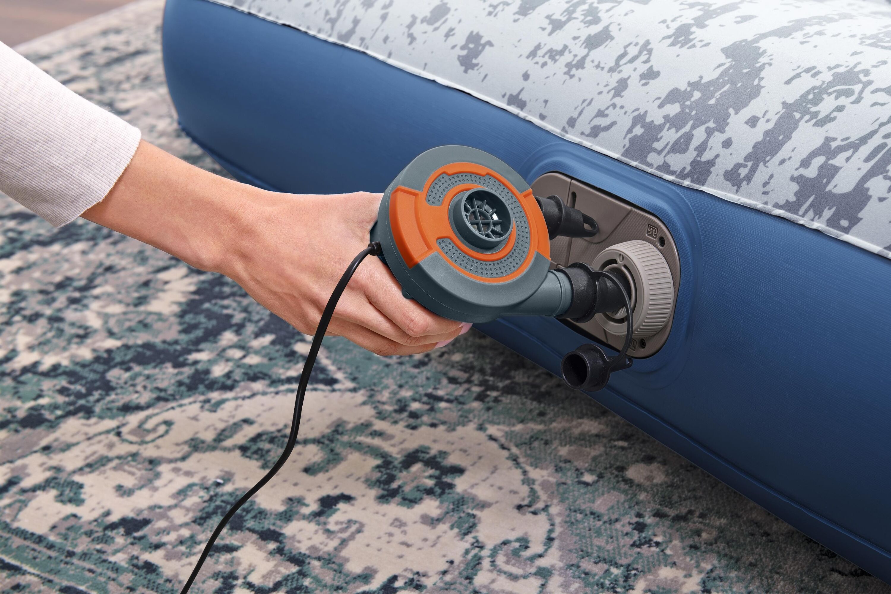  BESTWAY Tritech Airbed Queen Fashion Flock Built-in AC Pump 203cm x 152cm x 30cm  26-67836 