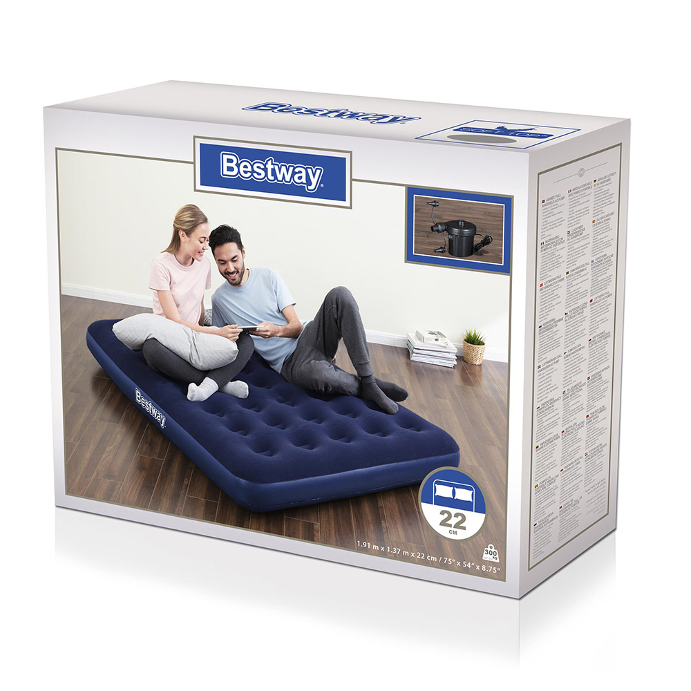  Bestway Aeroluxe Airbed (Full) With Sidewinder- Ac Air Pump 1.91M X 1.37M X 22Cm 26-67287 