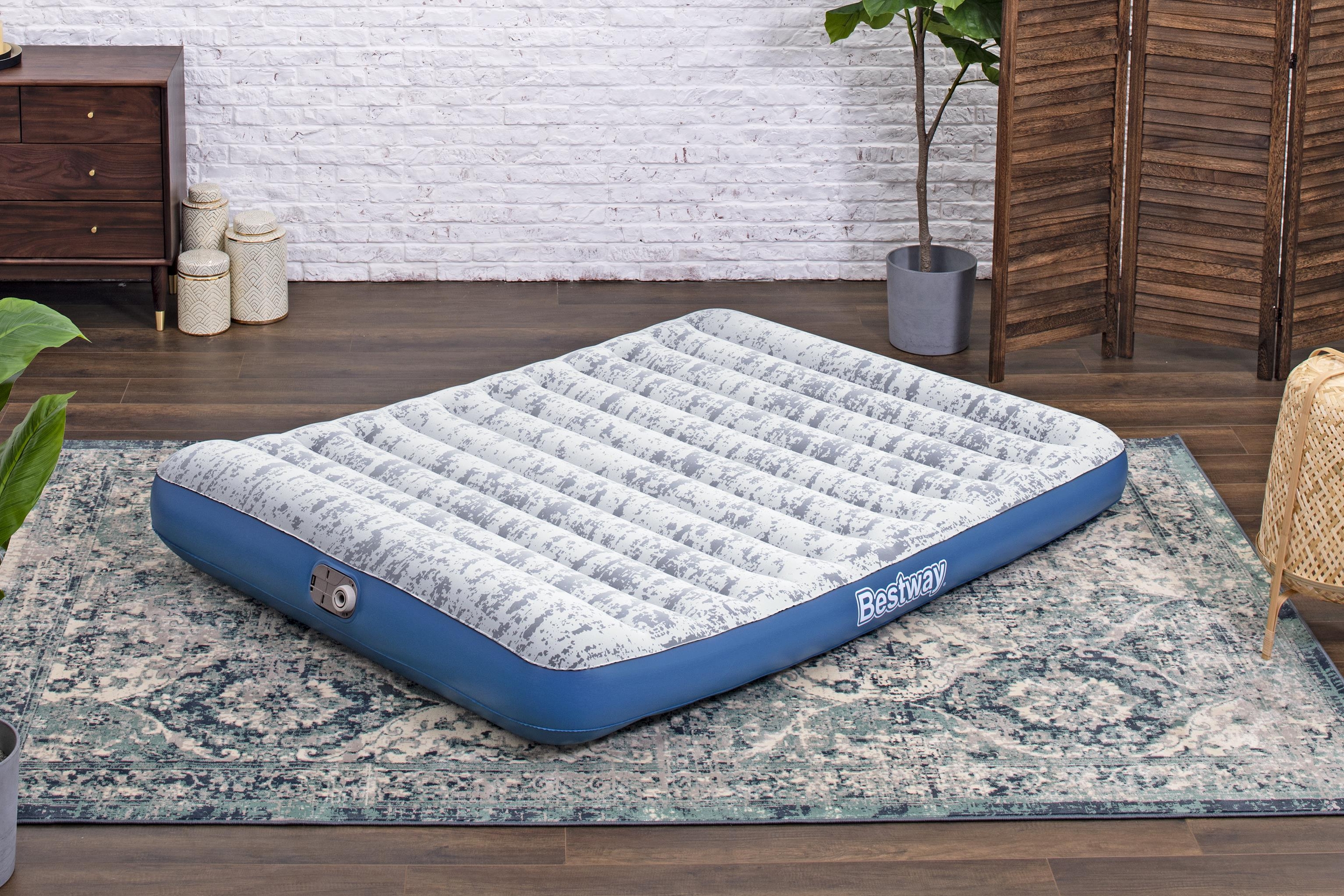  BESTWAY Tritech Airbed Queen Fashion Flock Built-in AC Pump 203cm x 152cm x 30cm  26-67836 