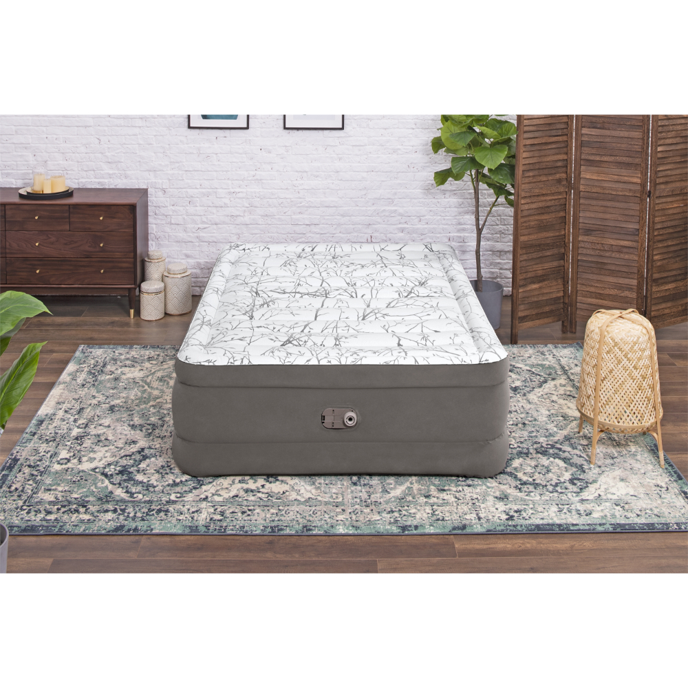  Bestway 2.03m x 1.52m x 56cm Tritech Fashion Flock Air Mattress Queen Built-in AC Pump 