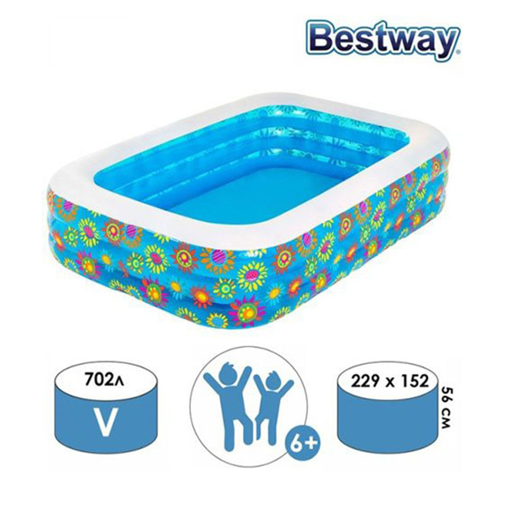  مسبح نفخ مستطيل 3 طبقات ملون  229X152X56 سم  -26-54120 