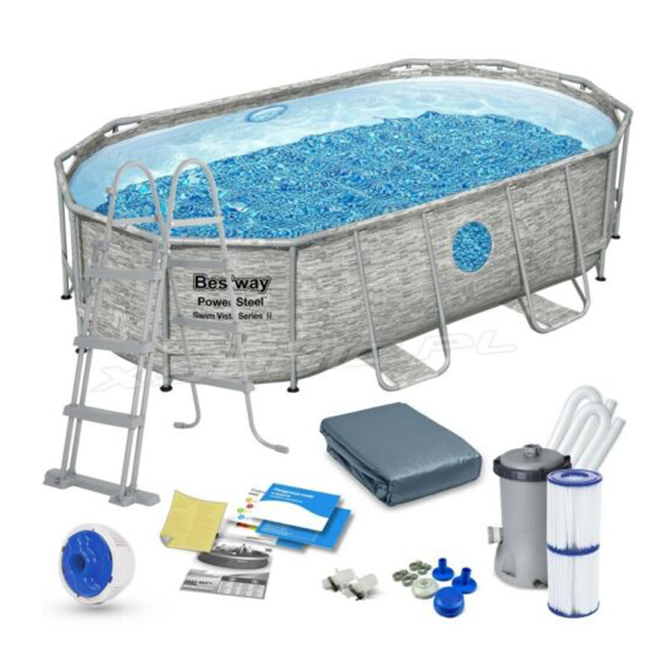  بست واي , مسبح بيضاوي شراع  مع فتحة شفاف + فلتر + سلم 427CMX250CMX100CM 26-56714 