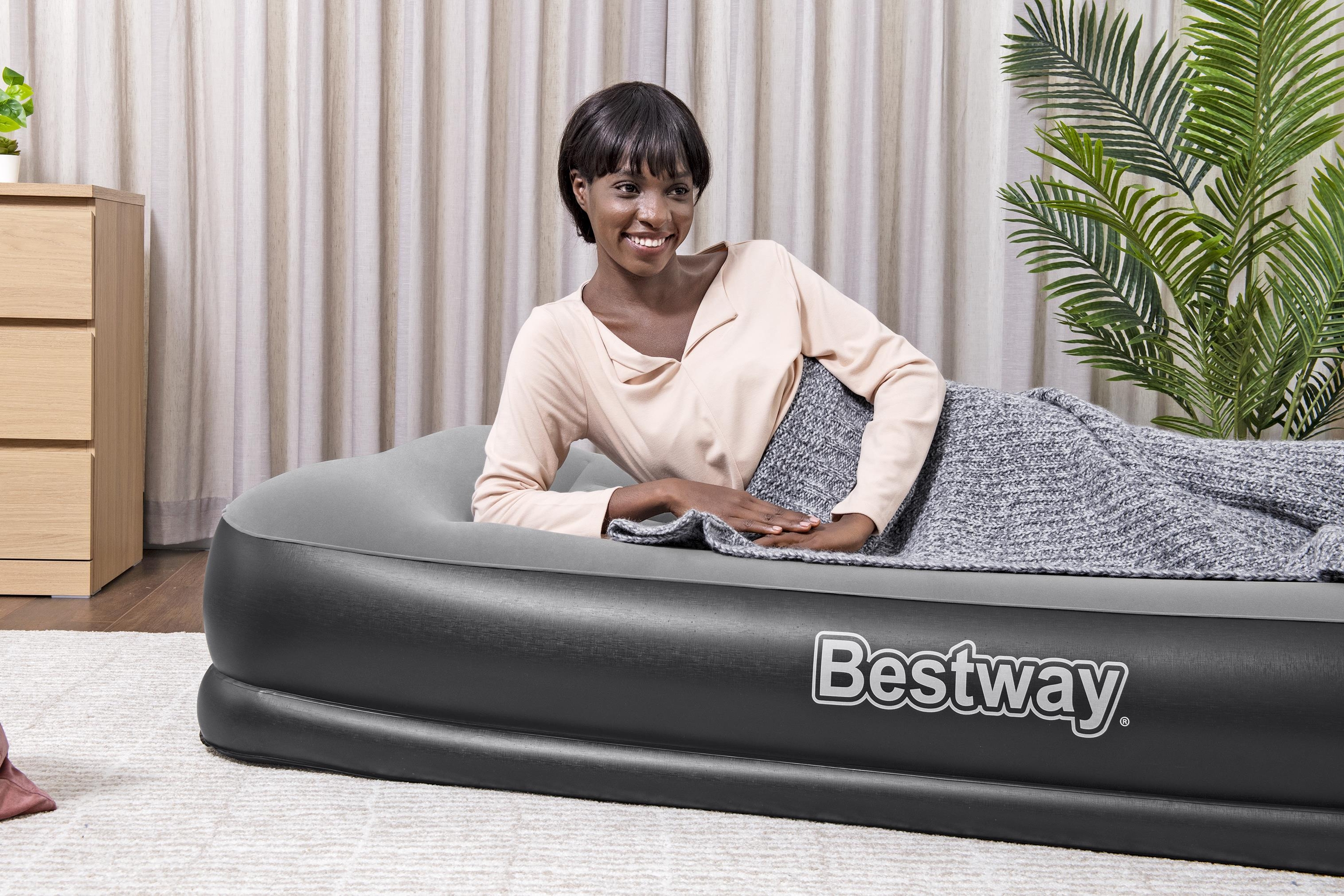  'BESTWAY Tritech Airbed Twin Built-in AC Pump 191cm x 97cm x 36cm  26-67723 