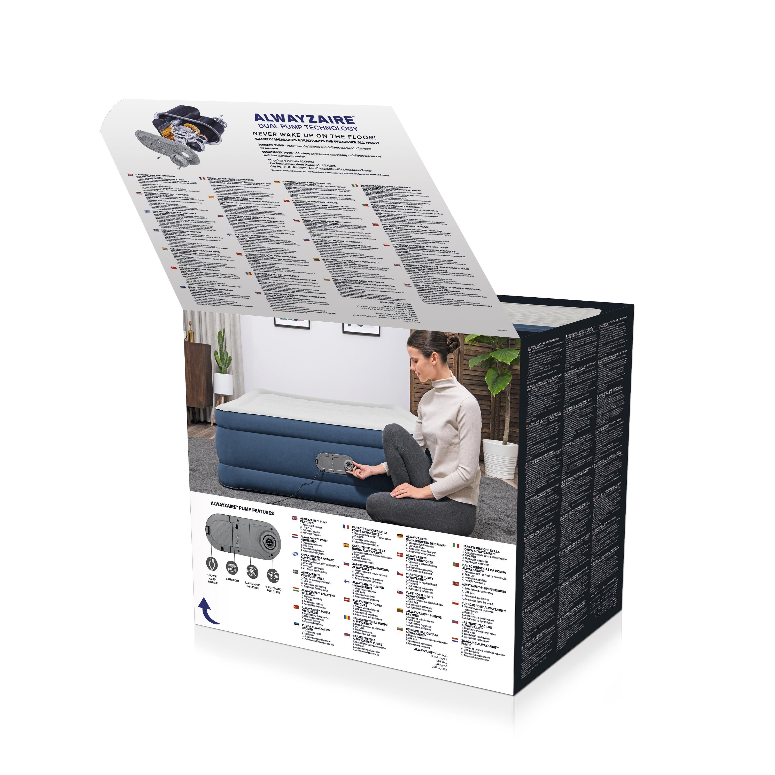  'BESTWAY AlwayzAire Airbed Queen Built-in Dual Pump 203cm x 152cm x 46cm  26-67624 