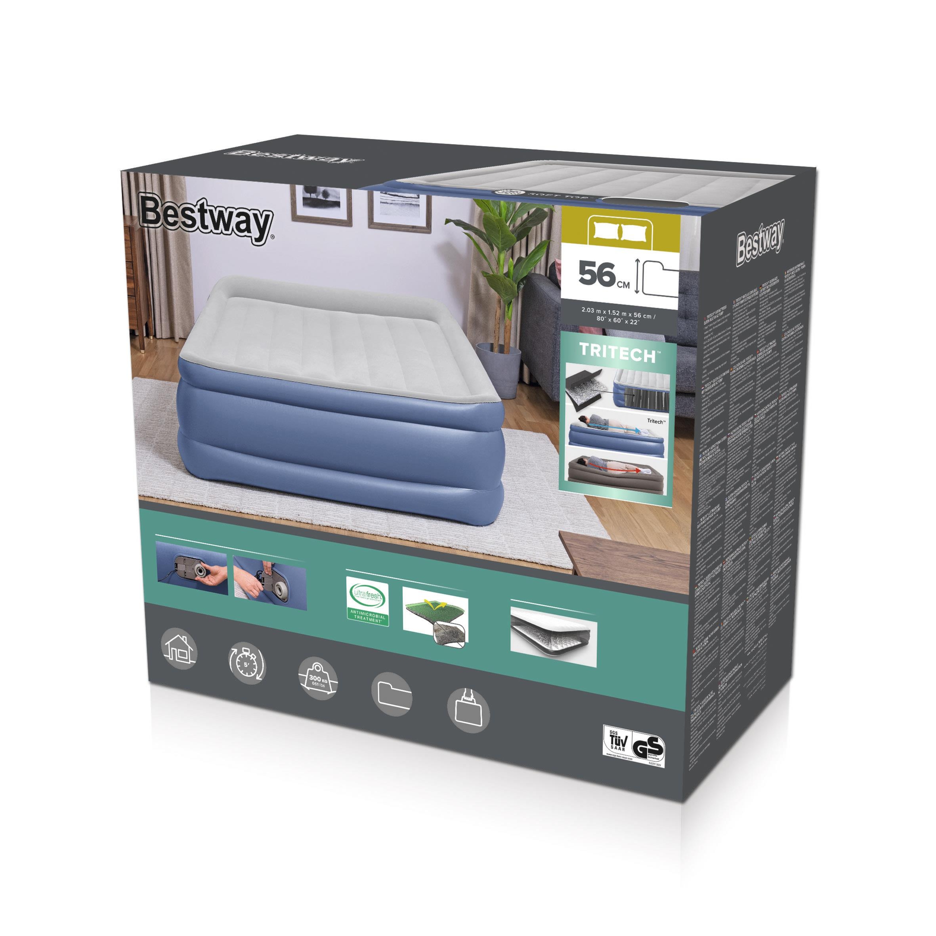  'BESTWAY AlwayzAire Airbed Queen Built-in Dual Pump 203cm x 152cm x 46cm  26-67624 