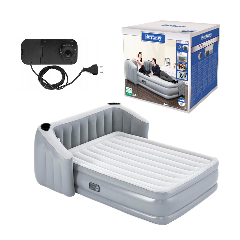  'BESTWAY Tritech Fullsleep Wingback Airbed Queen Headboard Built-in AC Pump 233cm x 196cm x 80cm  26-67620 