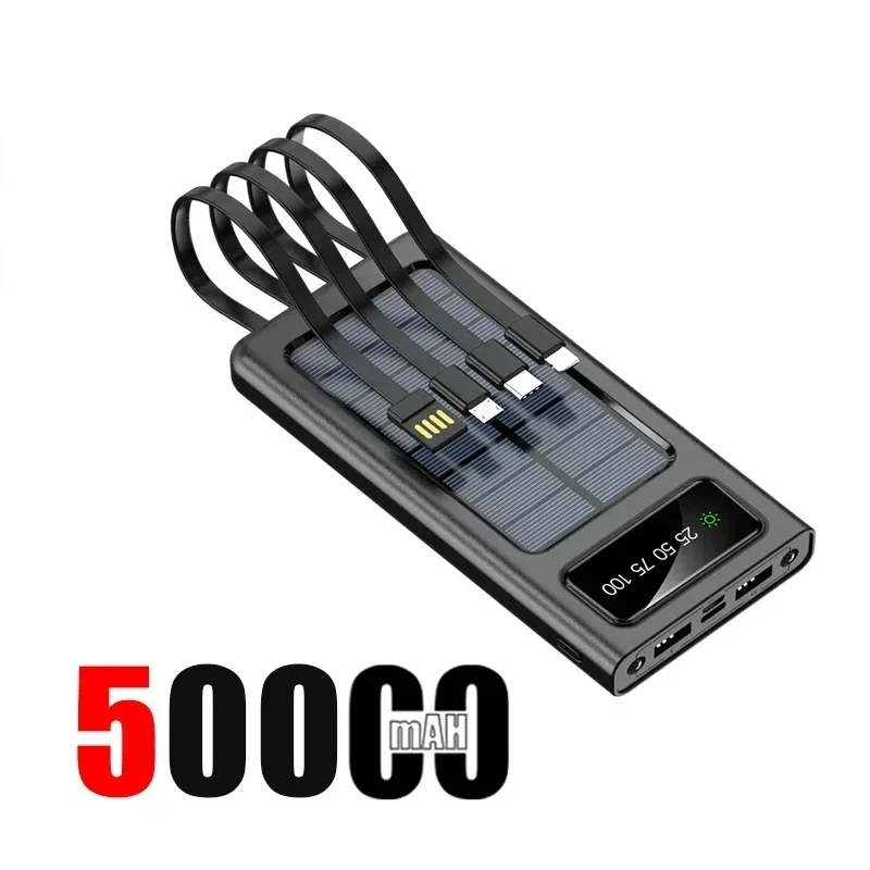 بنك طاقة شمسي 200000mAh بقدرة 120W وشحن سريع مع كابل مدمج
