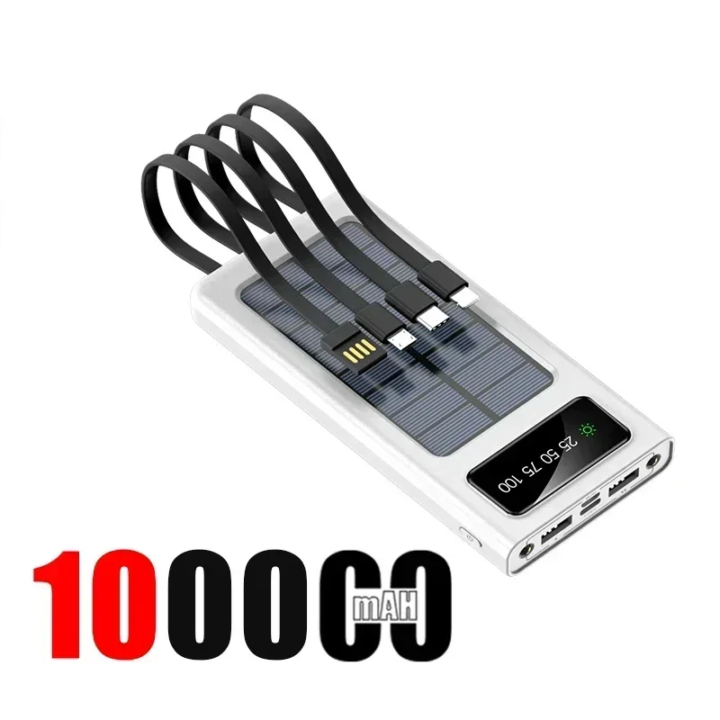 بنك طاقة شمسي 200000mAh بقدرة 120W وشحن سريع مع كابل مدمج