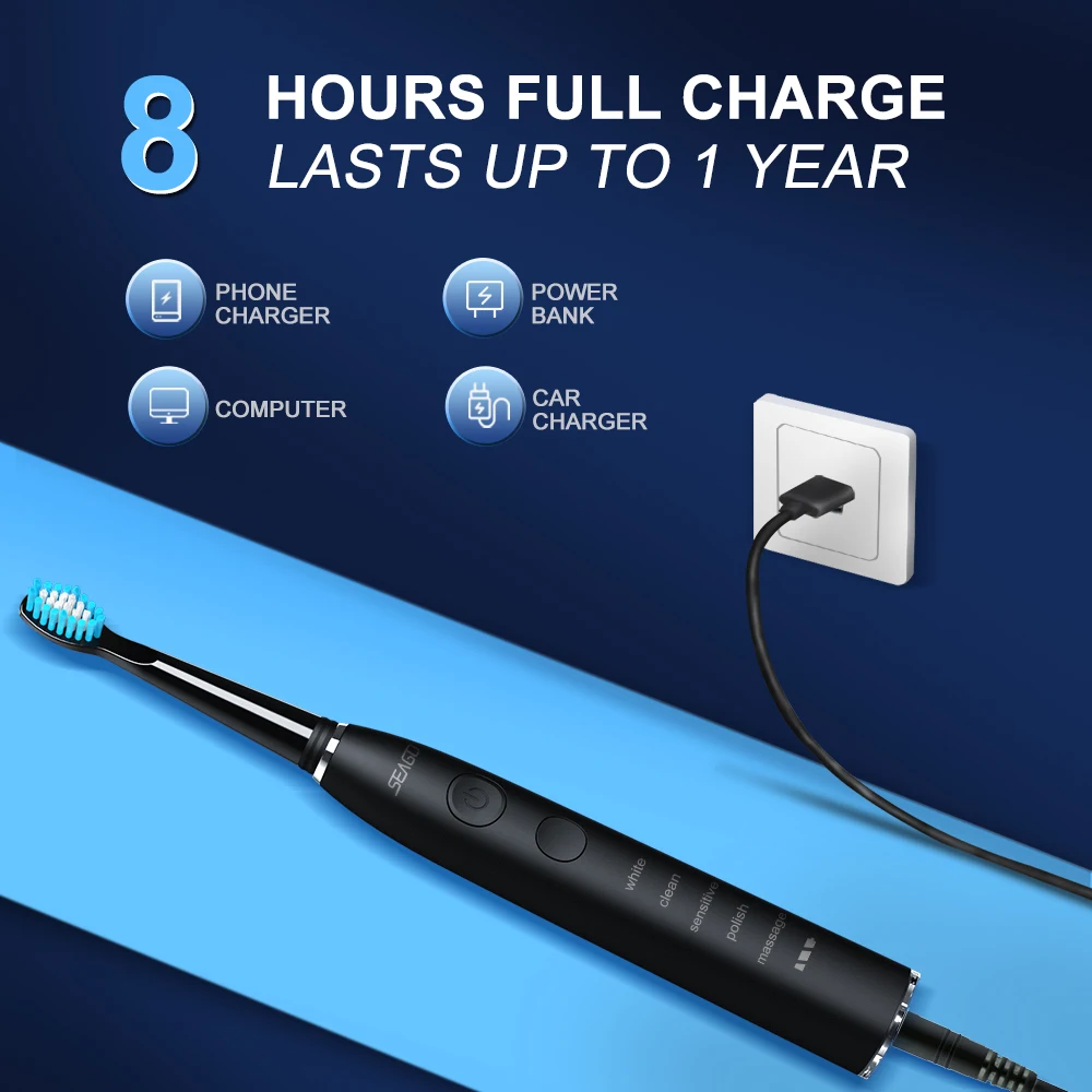 فرشاة أسنان كهربائية صوتية Seago SG-575 قابلة للشحن USB للبالغين