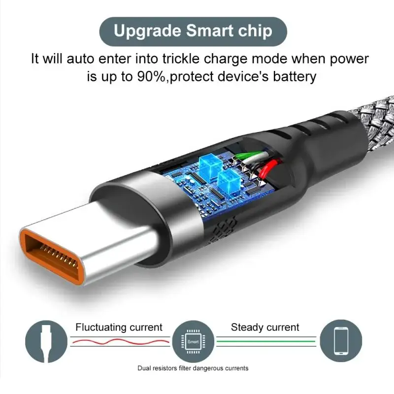 كابل USB C شحن سريع 6A نايلون 1م - 8م