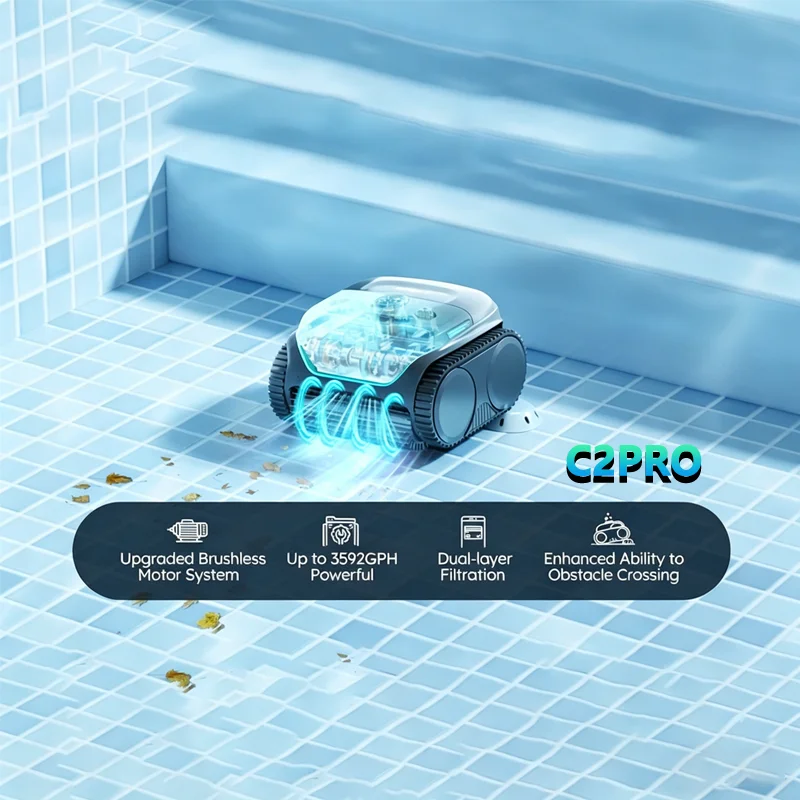 Robotic Pool Cleaners WYBOT C2PRO Pool Vacuum Robot with App Control Up to 180mins Dual-layer Filtration Scheduled Cleaning