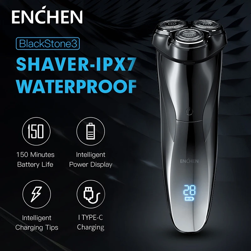 ENCHEN ماكينة حلاقة كهربائية ثلاثية الأبعاد IPX7 للرجال