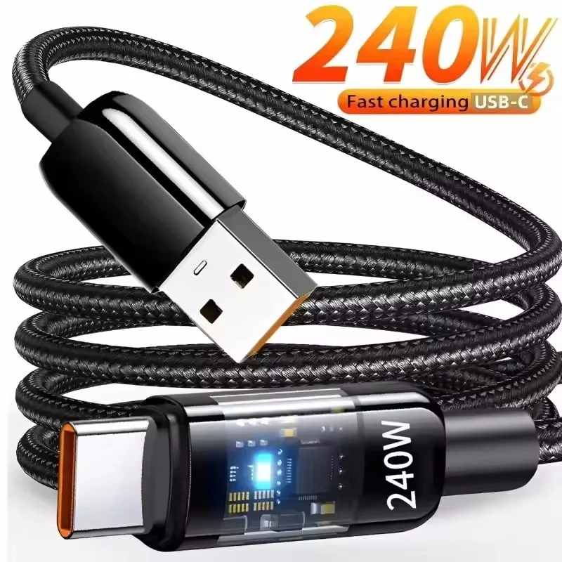 كابل USB-C 240W نايلون شحن سريع LED