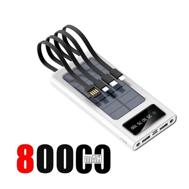 بنك طاقة شمسي 200000mAh بقدرة 120W وشحن سريع مع كابل مدمج