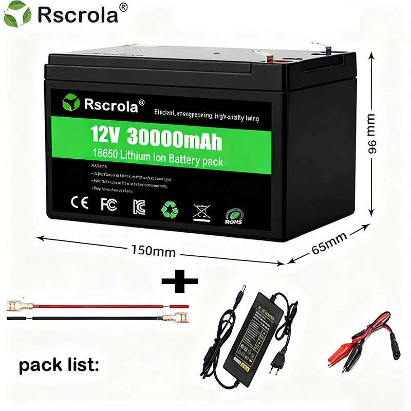 12V Rechargeable Lithium Battery Pack 40Ah, 18650 Battery pack DC Power for Sprayer, Portable Speaker, Outdoor Camping,Toy Cars