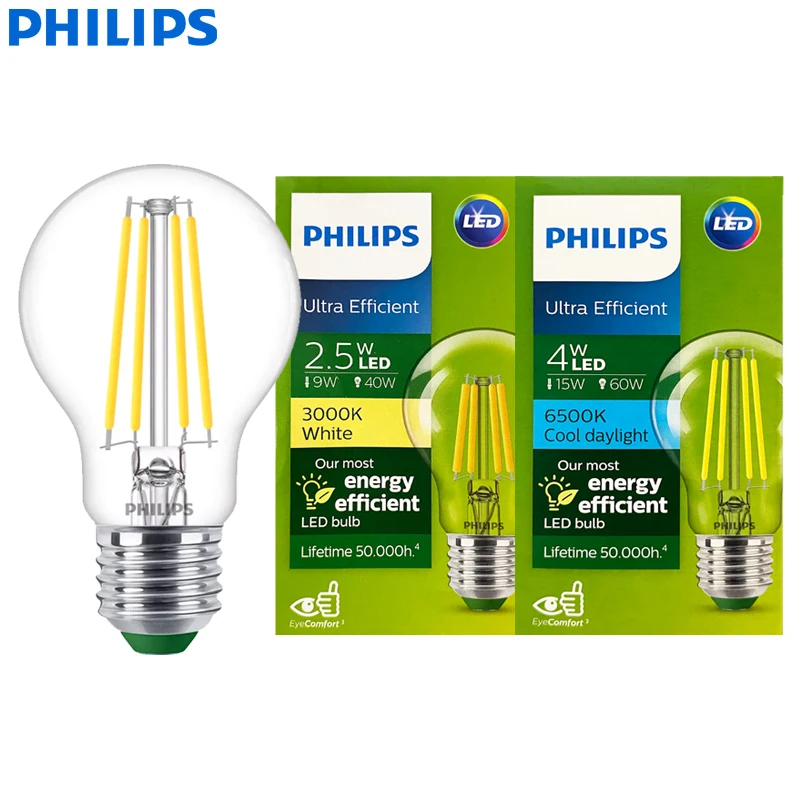 لمبة A60 E27 4 واط LED زجاج كلاسيك أبيض موفرة للطاقة