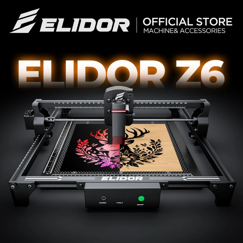 ELIDOR Z6 6W Laser Engraver and Cutting Machine CNC Diode Working Area 300X300mm Wood Marking Engravable Plywood Acrylic Glass