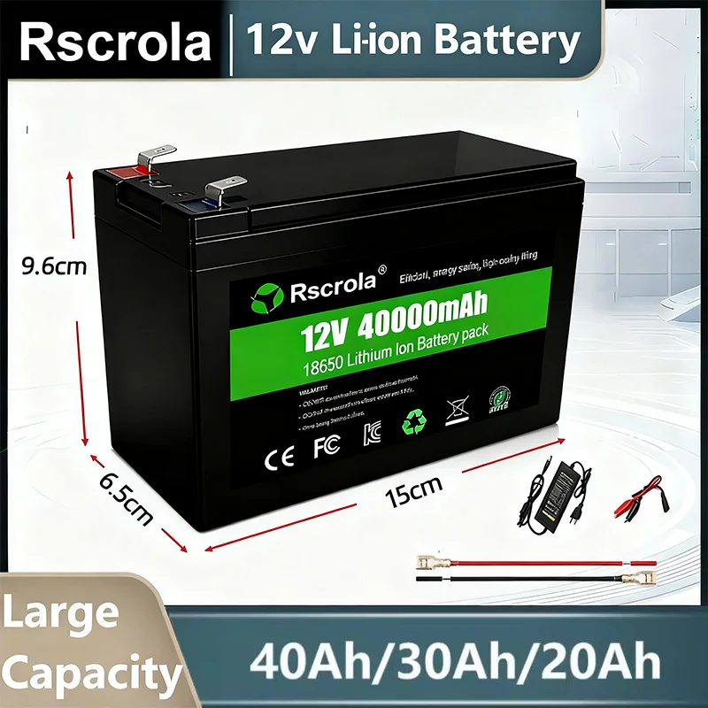 12V Rechargeable Lithium Battery Pack 40Ah, 18650 Battery pack DC Power for Sprayer, Portable Speaker, Outdoor Camping,Toy Cars