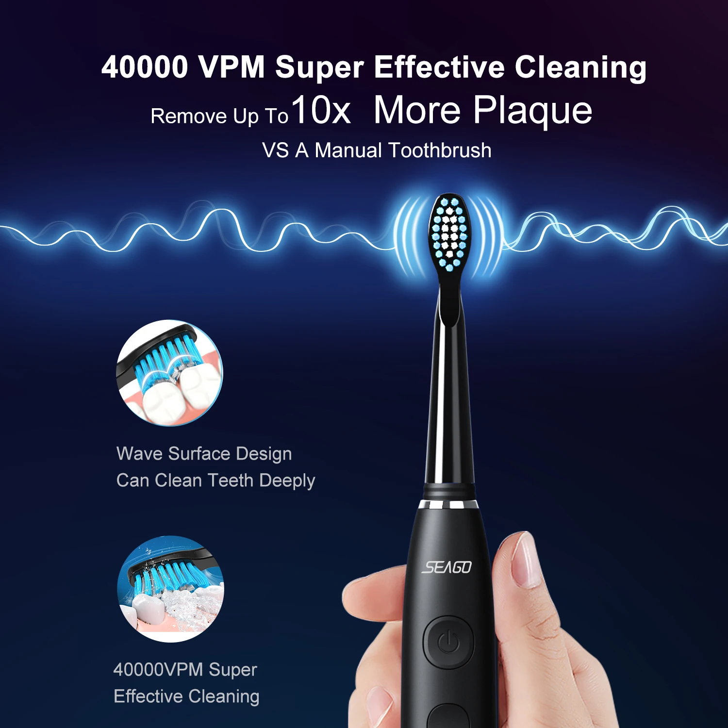فرشاة أسنان كهربائية صوتية Seago SG-575 قابلة للشحن USB للبالغين
