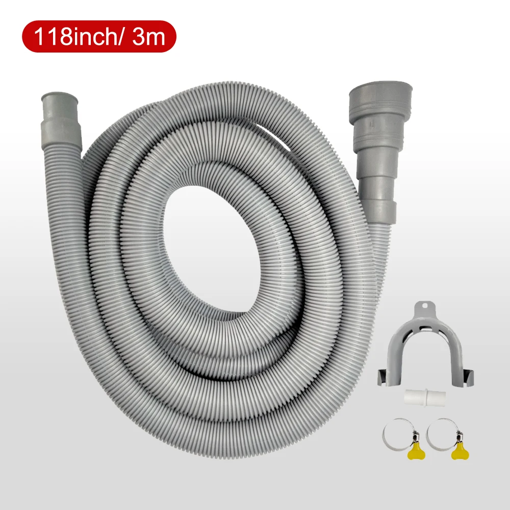 1pc Washing Machine And Dishwasher Drain Pipe Kit, Including Flexible Corrugated Pipe, Extension Adapter And Hose Clamp