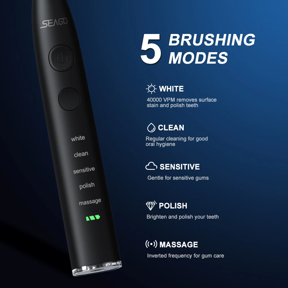 فرشاة أسنان كهربائية صوتية Seago SG-575 قابلة للشحن USB للبالغين