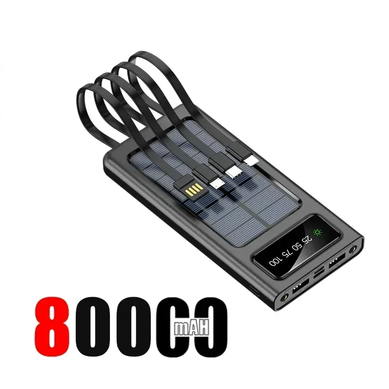 بنك طاقة شمسي 200000mAh بقدرة 120W وشحن سريع مع كابل مدمج
