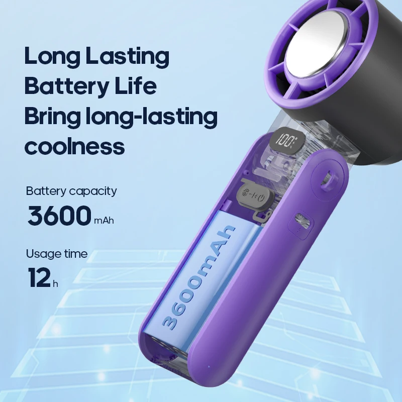 مروحة مكتب قابلة للشحن 3600mAh ستبليس توربو رياح للسفر