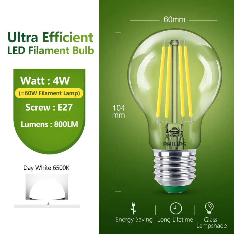 لمبة A60 E27 4 واط LED زجاج كلاسيك أبيض موفرة للطاقة