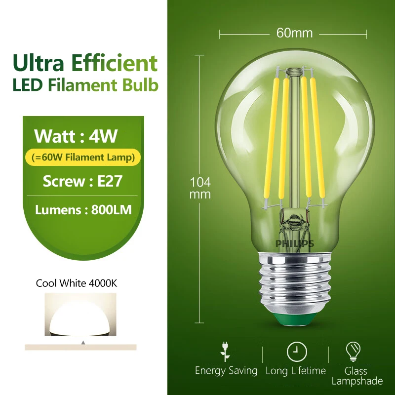لمبة A60 E27 4 واط LED زجاج كلاسيك أبيض موفرة للطاقة