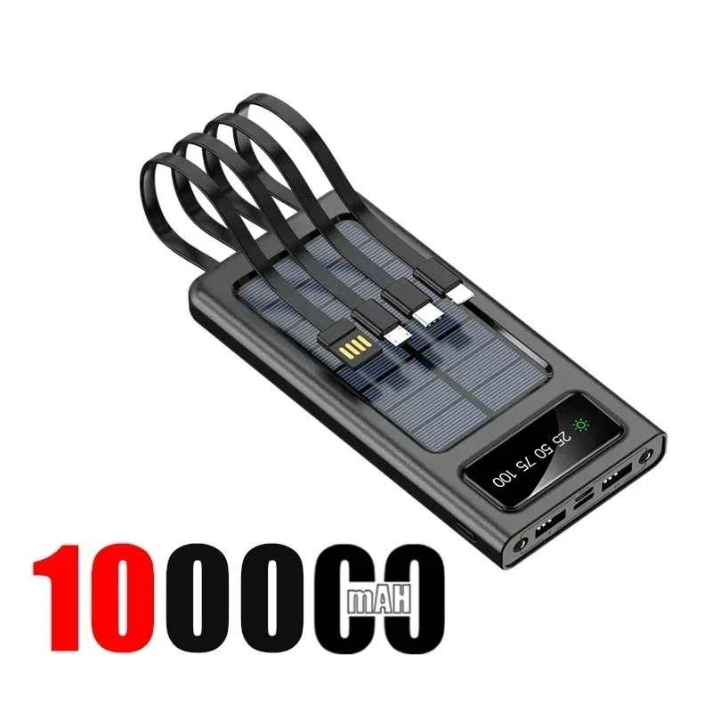 بنك طاقة شمسي 200000mAh بقدرة 120W وشحن سريع مع كابل مدمج
