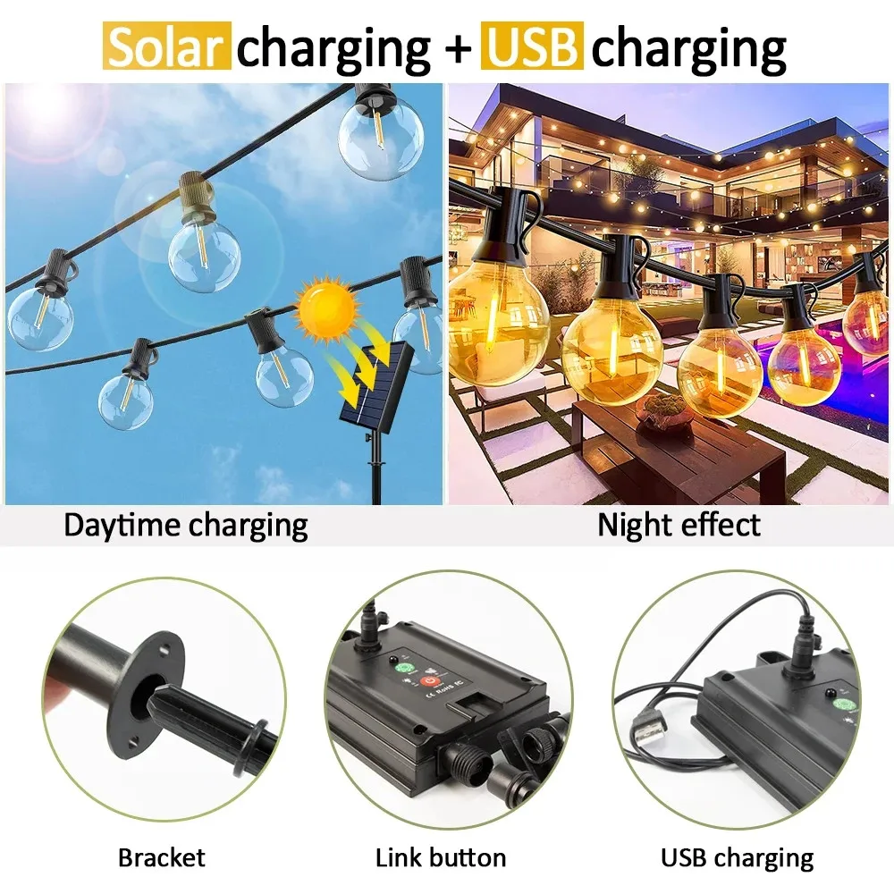أضواء فناء شمسية G40 USB 8 أوضاع