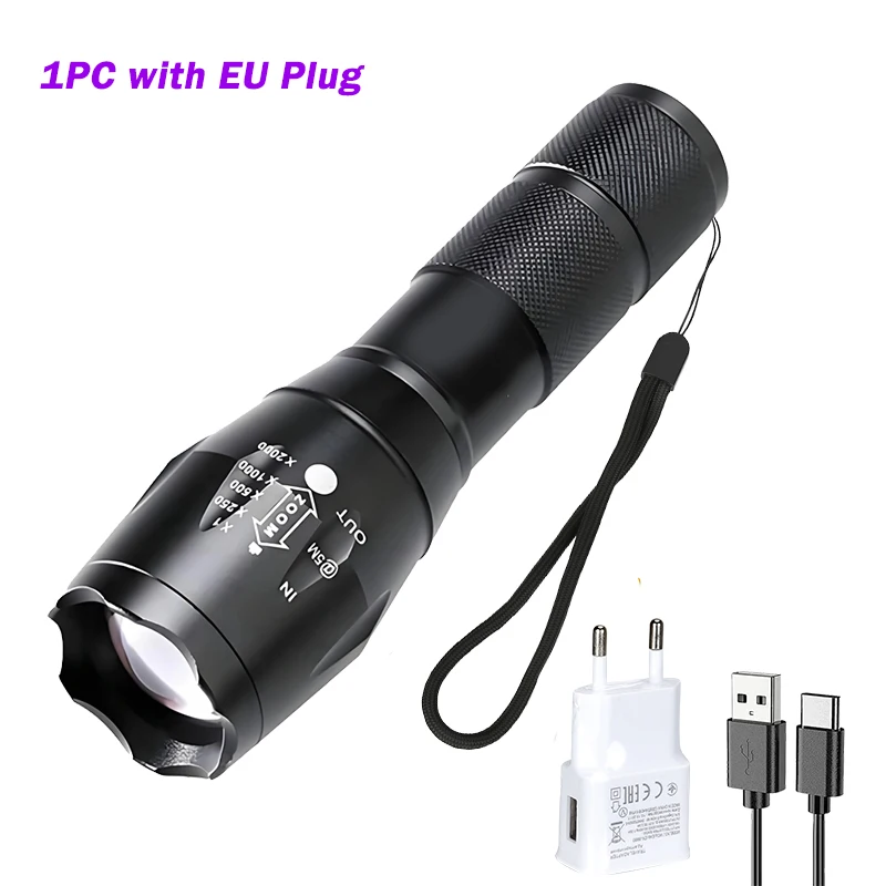 2 In 1 Ultraviolet Flashlight Purple White Dual Light Zoomable Torch Built in Battery Recharge Scorpion Hunting UV Flashlights