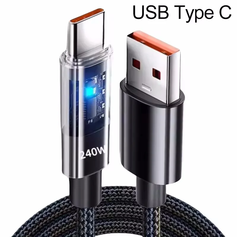 كابل USB-C 240W نايلون شحن سريع LED