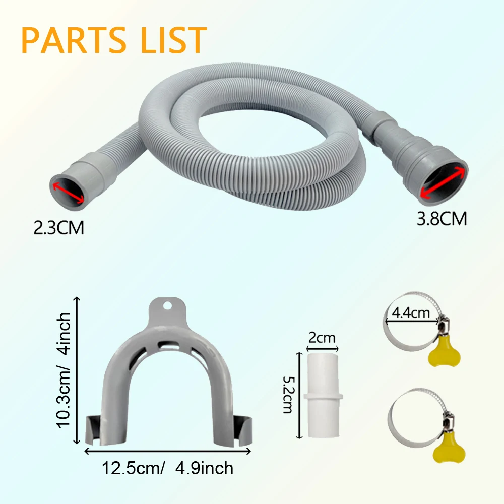 1pc Washing Machine And Dishwasher Drain Pipe Kit, Including Flexible Corrugated Pipe, Extension Adapter And Hose Clamp