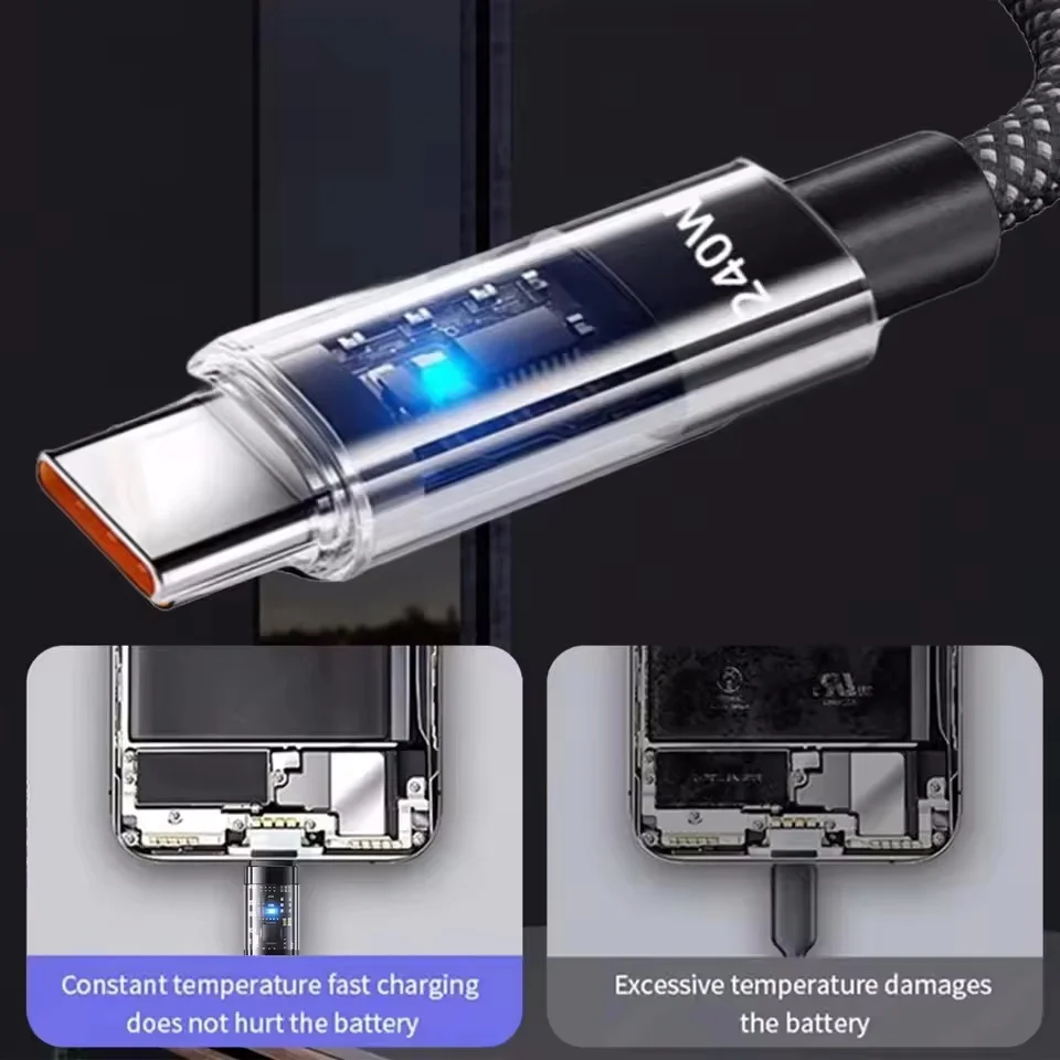 كابل USB-C 240W نايلون شحن سريع LED