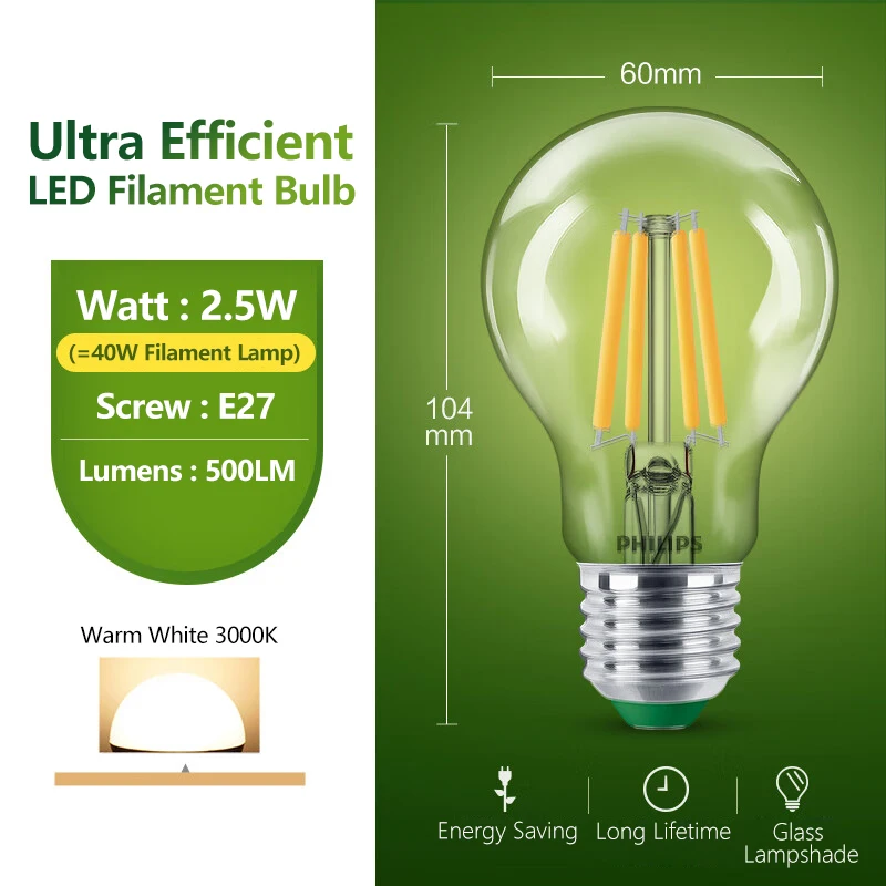 لمبة A60 E27 4 واط LED زجاج كلاسيك أبيض موفرة للطاقة
