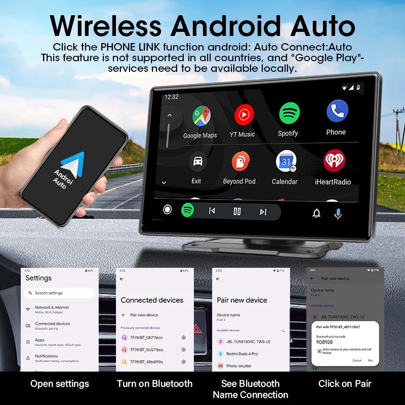 JMCQ 10 inch Carplay Car Smart Screen multimedia Video player Wireless Carplay Android Auto Car Radio for Apple Android Stereo