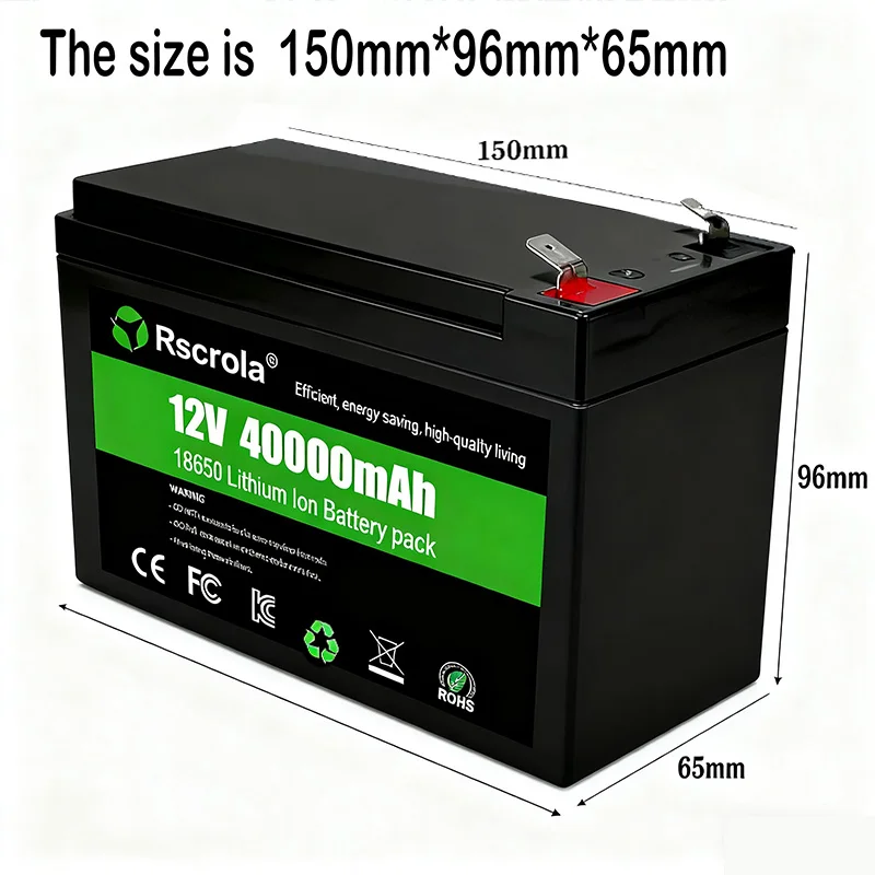 12V Rechargeable Lithium Battery Pack 40Ah, 18650 Battery pack DC Power for Sprayer, Portable Speaker, Outdoor Camping,Toy Cars
