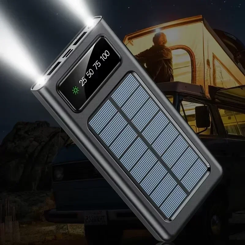 بنك طاقة شمسي 200000mAh بقدرة 120W وشحن سريع مع كابل مدمج