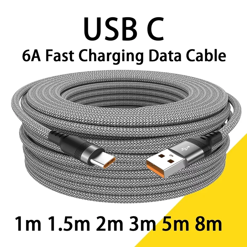 كابل USB C شحن سريع 6A نايلون 1م - 8م
