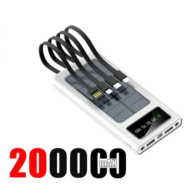 بنك طاقة شمسي 200000mAh بقدرة 120W وشحن سريع مع كابل مدمج