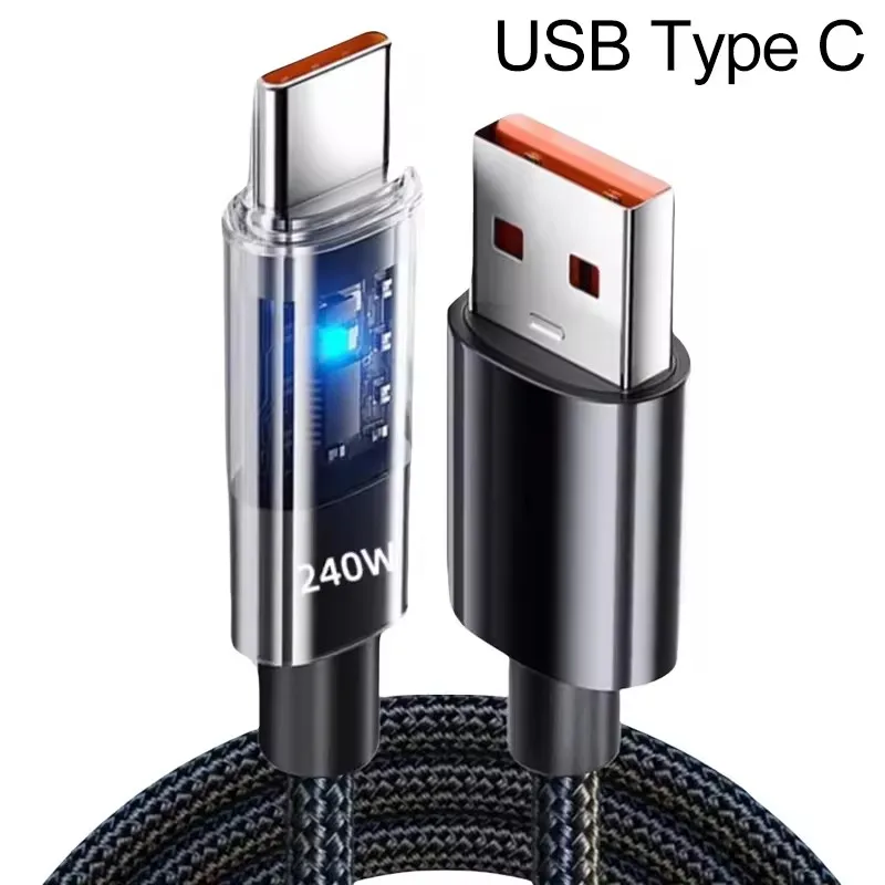 كابل شحن USB-C نايلون 240 وات LED