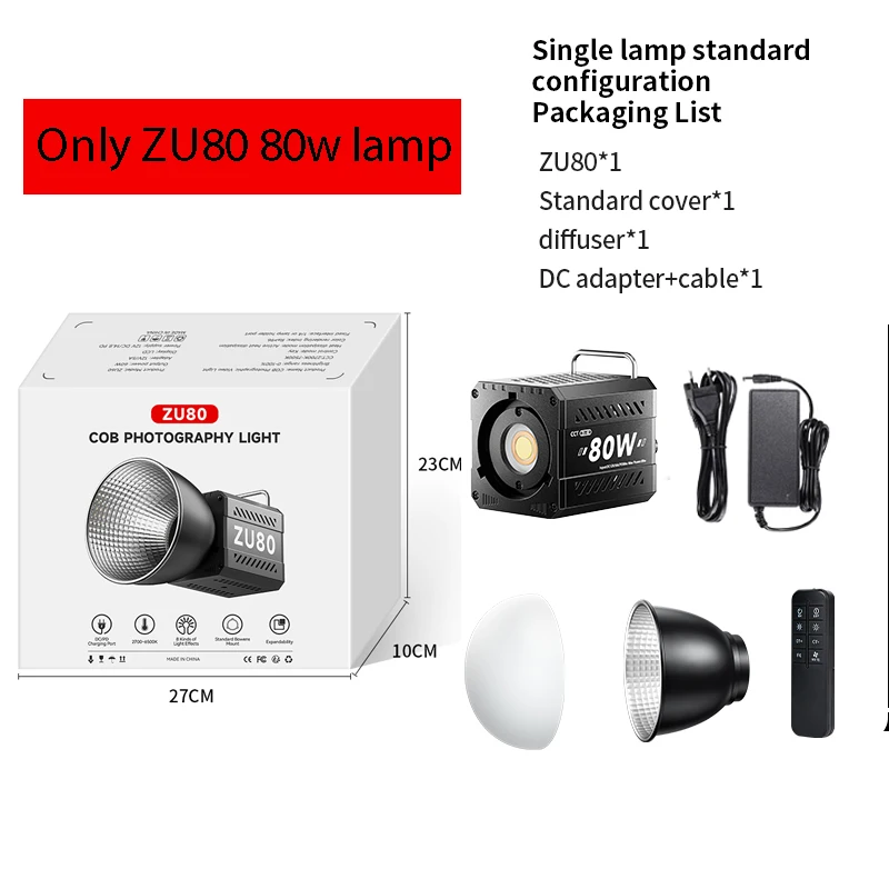 ZU80/ZU60 Photo Studio Light COB Bi-Color 2500-8500K CRI≥95 TLCI≥97 With Diffuser LED Video Lights Fill Lighting
