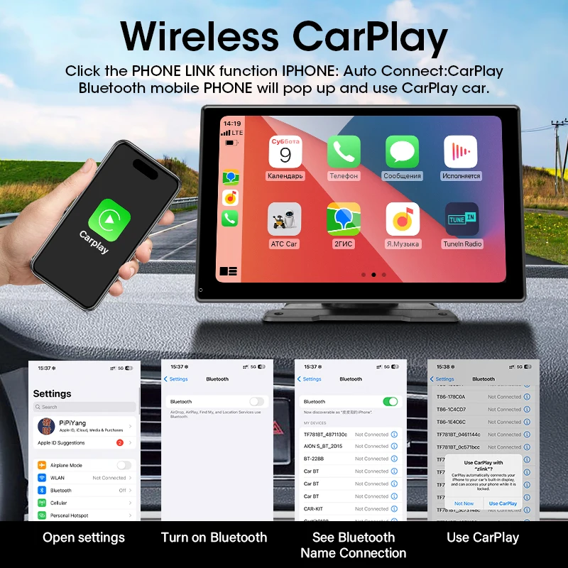 JMCQ 10 inch Carplay Car Smart Screen multimedia Video player Wireless Carplay Android Auto Car Radio for Apple Android Stereo